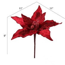 Set of 3: Vibrant Red Velvet Poinsettia Flower Stems | 11&#x22; Wide | 10 Lifelike Silk Petals | Festive Holiday Decor | Christmas Flowers | Home &#x26; Office Decor