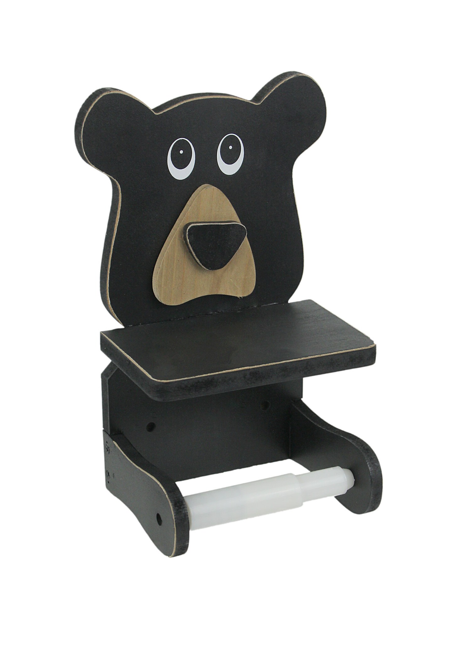 Whimsical Hand Painted Black Bear Wooden Toilet Paper Roll Holder