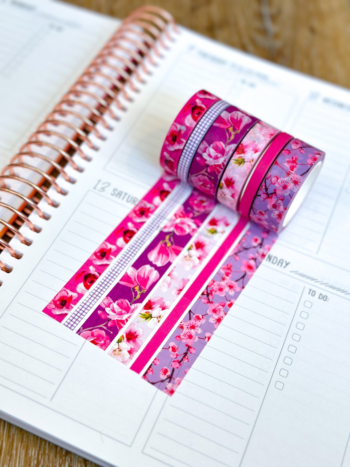Cherry Blossoms Pink Spring Flowers Washi Tape Set April 2024 - W106
