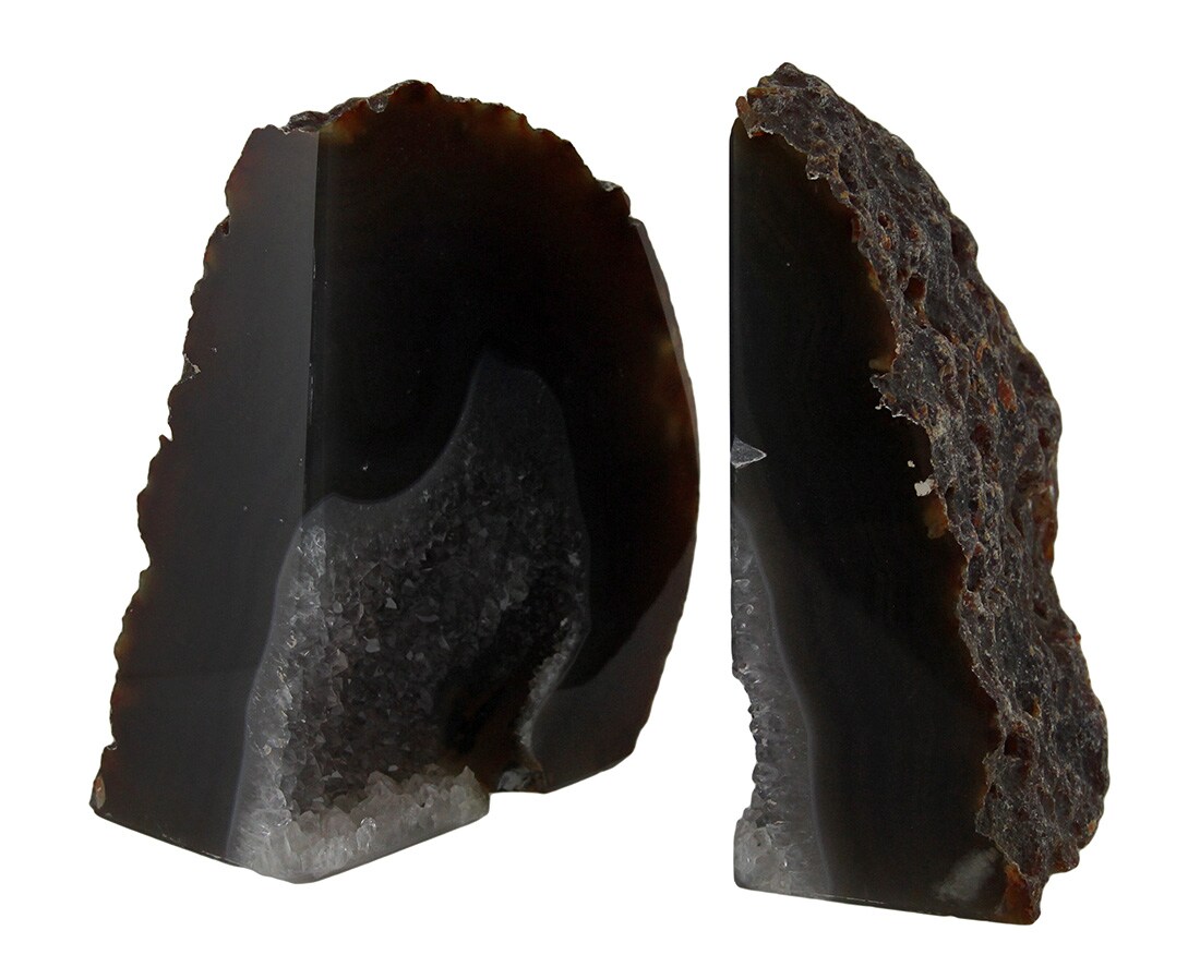 Gray Banded  Brazilian Agate Drusy Geode Bookends 4-7 Pounds