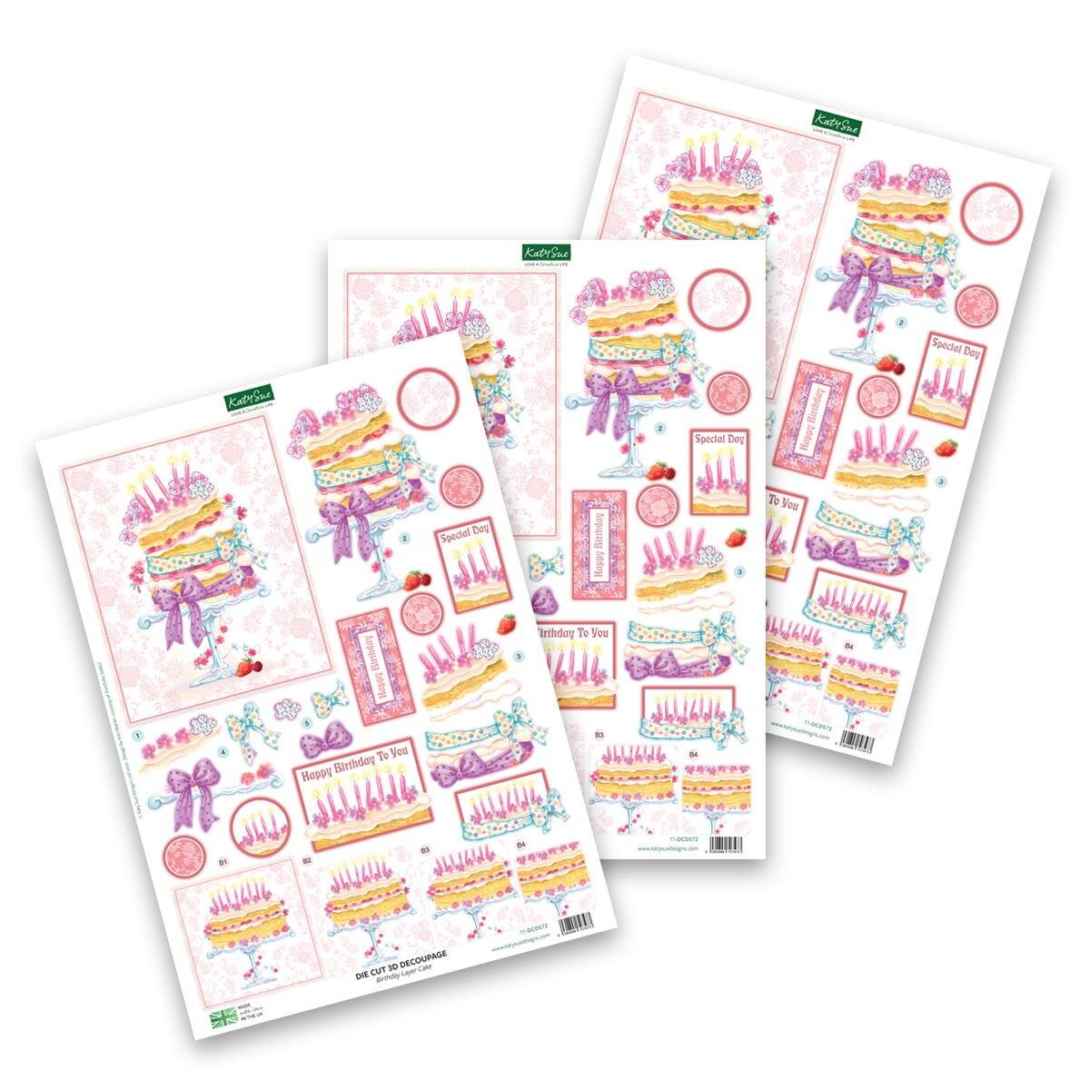 Katy Sue Die Cut Decoupage &#x2013; Birthday Layer Cake (Pack Of 3)