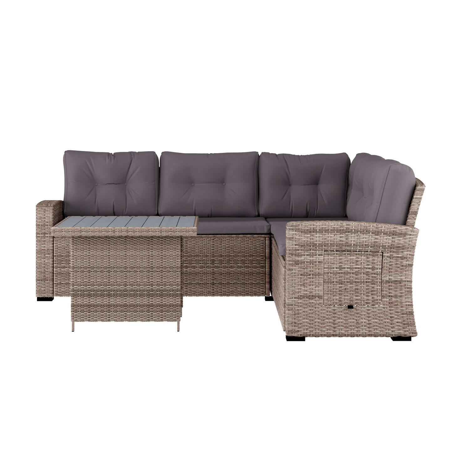 Merrick Lane Shelton Indoor/Outdoor L-Shaped Sofa/Dining Table Conversation Set with Wicker Rattan Construction and Weather-Resistant Cushions