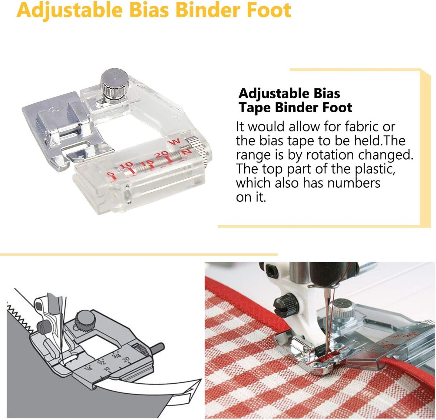 Sewing Machine Presser Feet 3Pcs Rolled Hem Pressure Foot,3Pcs Narrow Rolled Hem Hemmer Presser Feet & Adjustable Guide Presser Foot, Bias Binder Foot Compatible with Singer,Brother,Juki,etc