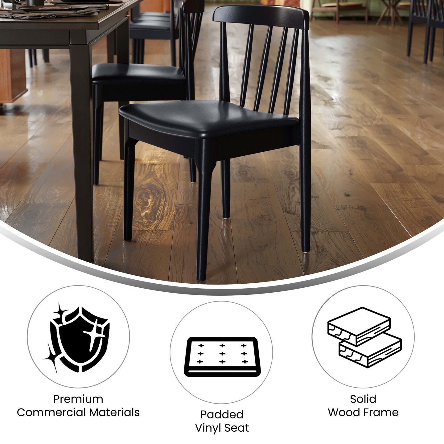 Emma and Oliver Charlize Solid Wood Dining Chair with Spindle Backrest and Vinyl Seat