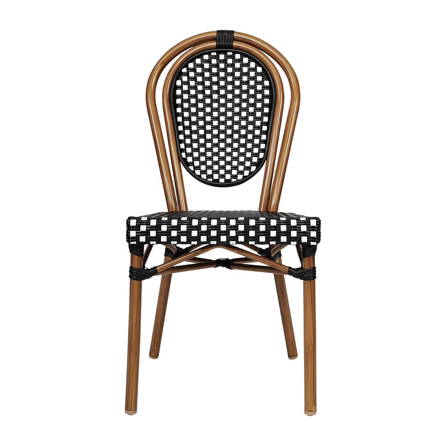 Merrick Lane Celia Set of Four Stacking Thonet Bistro Style Chair, PE Rattan Seat, and Metal Frame for Indoor/Outdoor Use