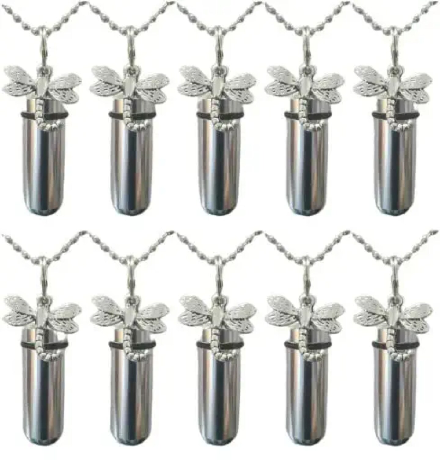 Lovely Set Of TEN Polished Dragonfly CREMATION URN NECKLACES on 24