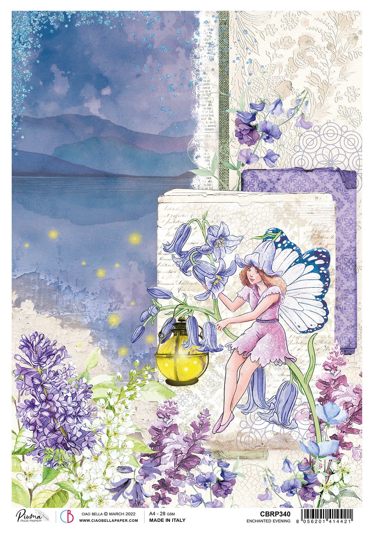 Ciao Bella  Rice Paper A4 Piuma Enchanted Evening - 5 Sheets