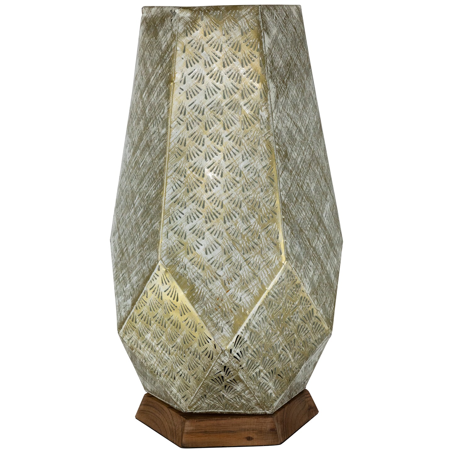 Northlight Laser-Cut Iron Table Lamp With Wooden Base - 16.75&#x22; - Gold and Brushed White