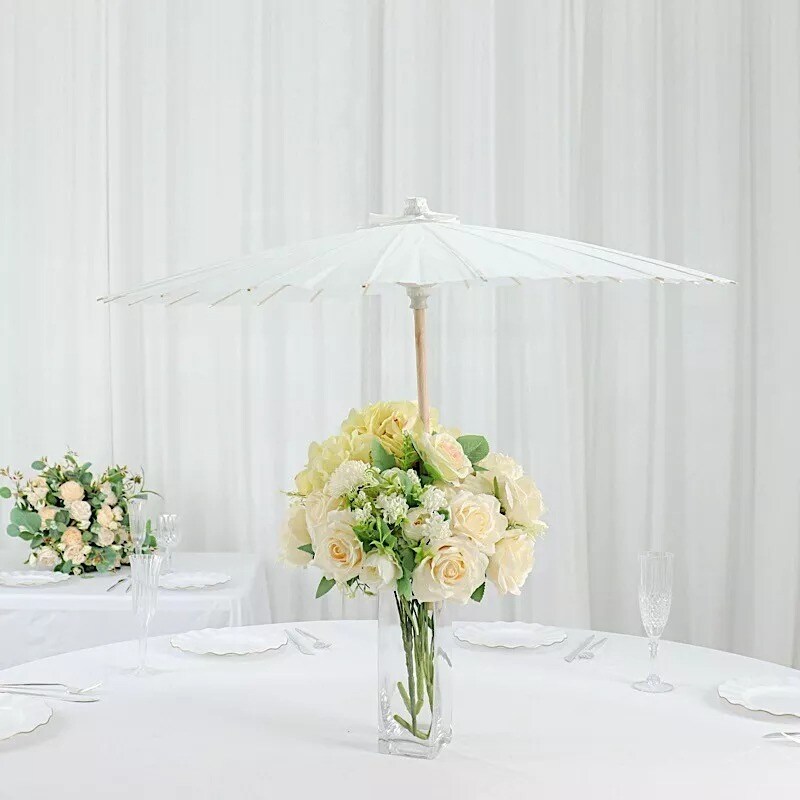 2 White 32&#x22; Decorative Paper Umbrellas