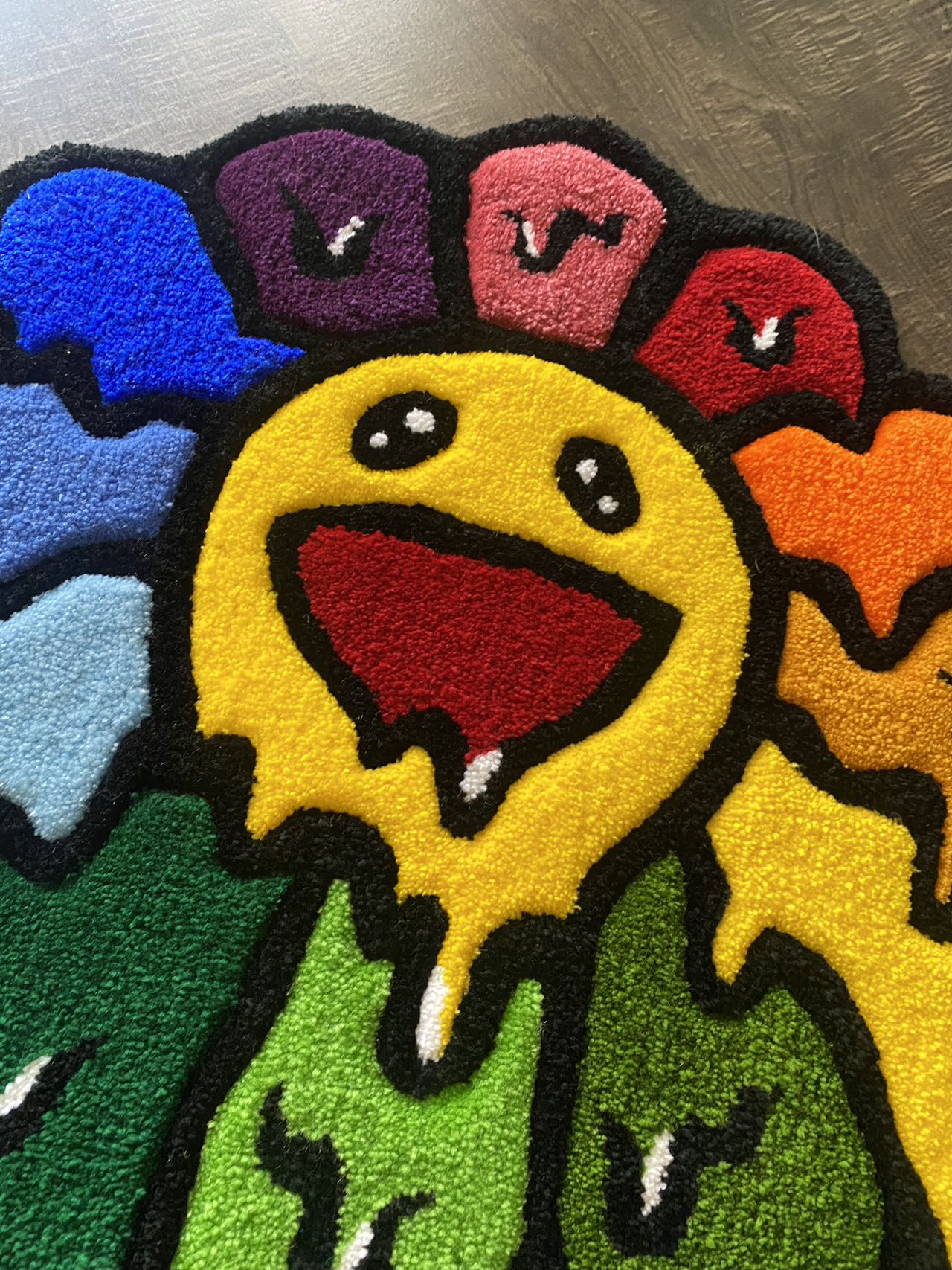 Murakami Smiley Face Rug, Melting Smiley Face Rug, Fun Rug