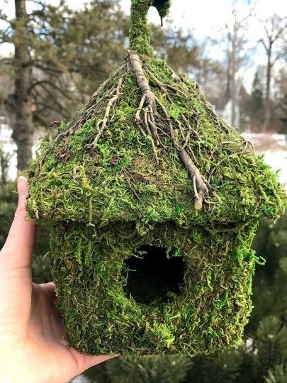 CABIN - Natural MOSS &#x26; Stick Birdhouse