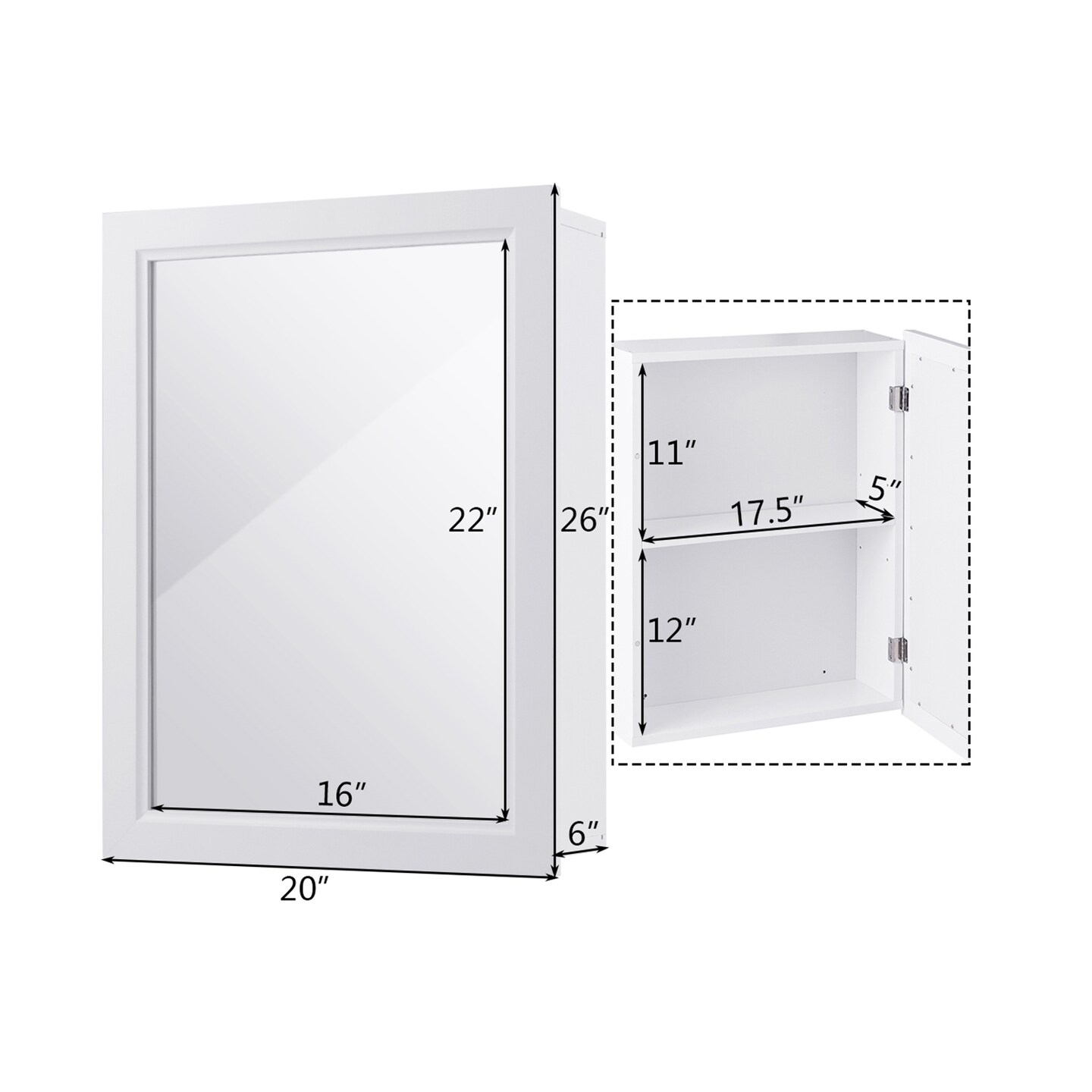 MDF and Glass Wall Mounted Bathroom Cabinet with Mirror and Adjustable Shelves