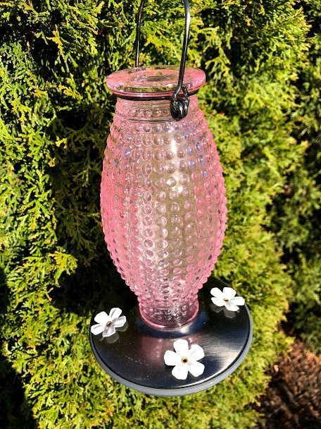 Hummingbird Feeder PINK Hobnail