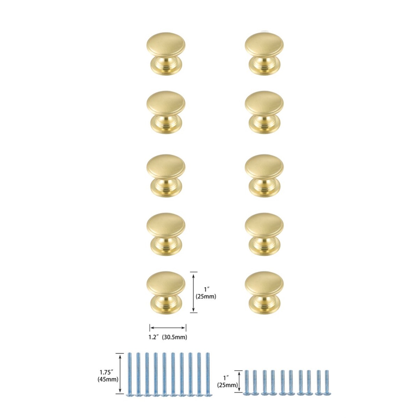 Kaid 1.2&#x22; Diameter Brushed Gold Mushroom Knob Multipack (Set of 10)