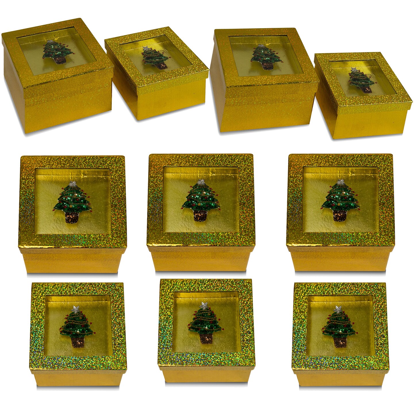 Value Pack of Hologram Gift Box Set with Decorative Christmas Tree Sequin A