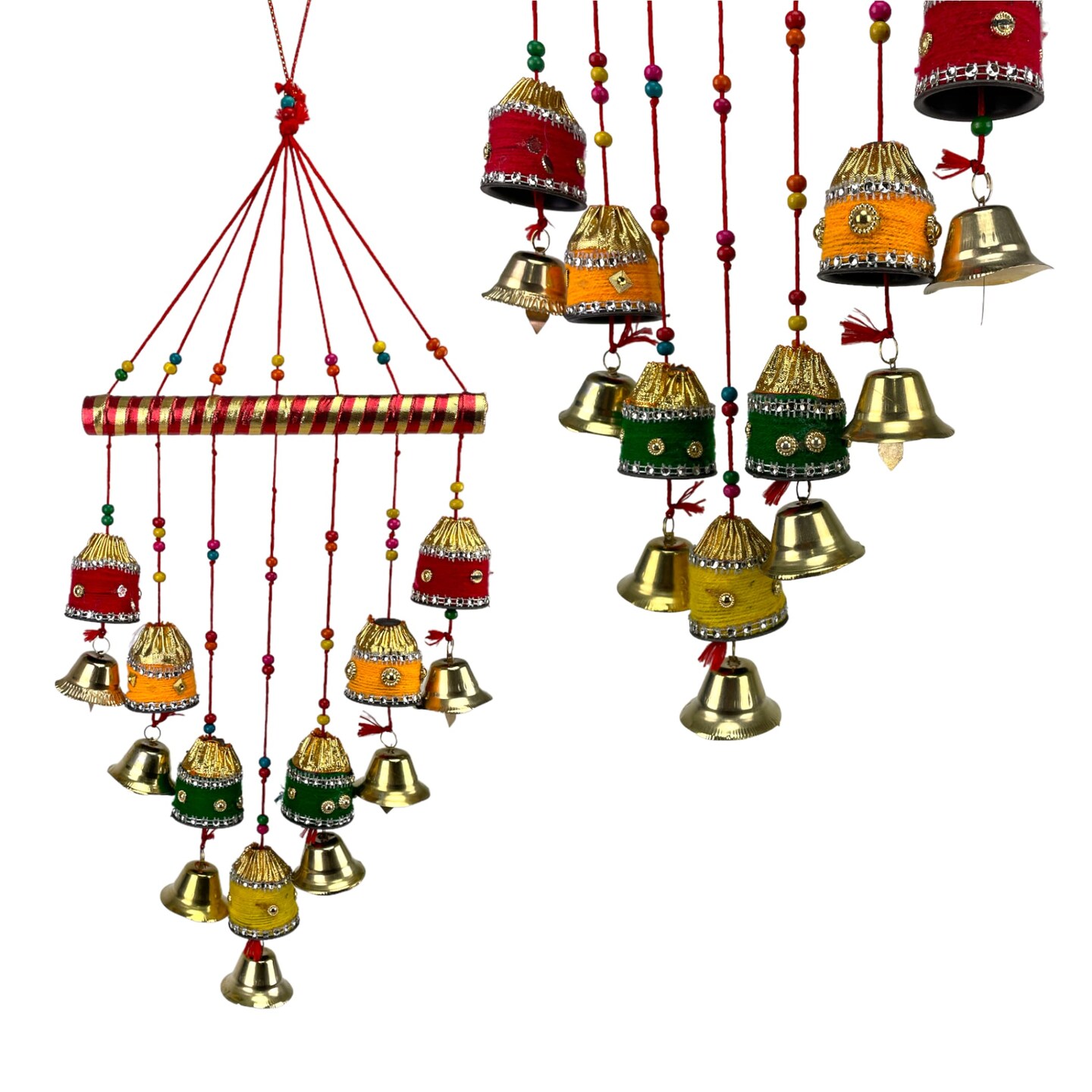 2 Ct Rajasthani Hanging, Home Decor, Indian Wedding Decorations, Door Hanging, Craft Garland, Japanese Wind Chimes, Tibetan Bells, Chris6tmas Bell, Brass Wall String