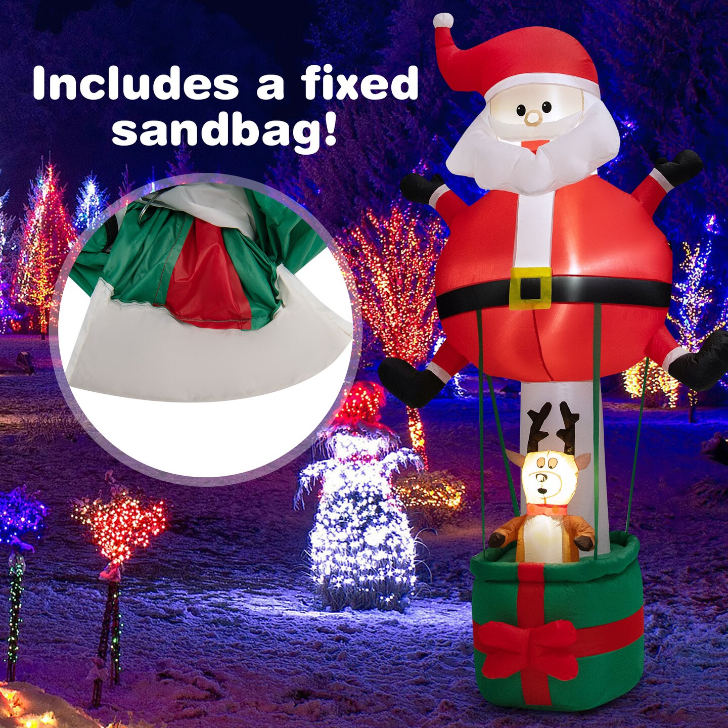 8 Feet Inflatable Santa Claus and Reindeer with Bright LED Lights