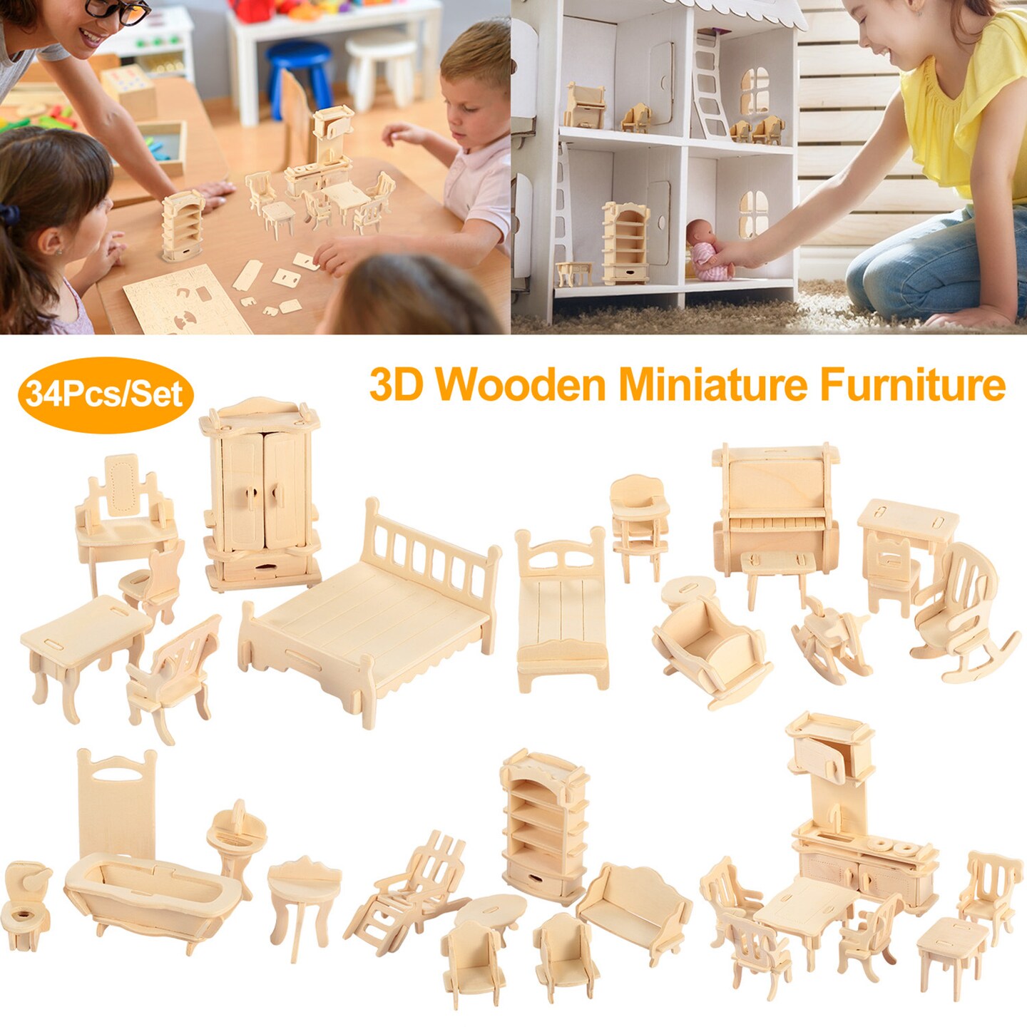 DIY Miniature Furniture Models Set | 3D Wooden Dollhouse Furniture Puzzles