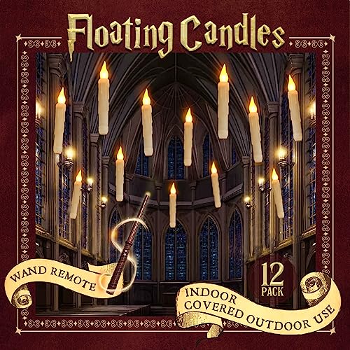 ORIENTAL CHERRY Halloween Decorations - Floating LED Candles with Wand Remote Control - Witch Wizard Gifts Christmas Decor for Indoor Home Room Classroom Bedroom Party (with Wand Remote)