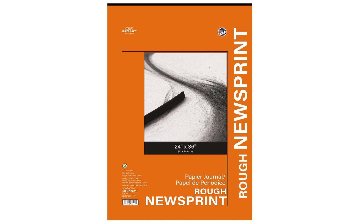 PRO ART Newsprint Paper Pad, 24-inch x 36-inch, 32lb, 50 sheets, Natural Color Newspaper Sketch & Drawing Paper, High Bulk Rough Finish