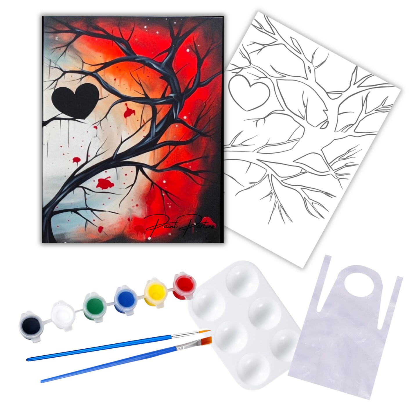 "Fall Heart" DIY Canvas Art Kit, Adult Beginner, Acrylic Paint Size 11x14 inch
