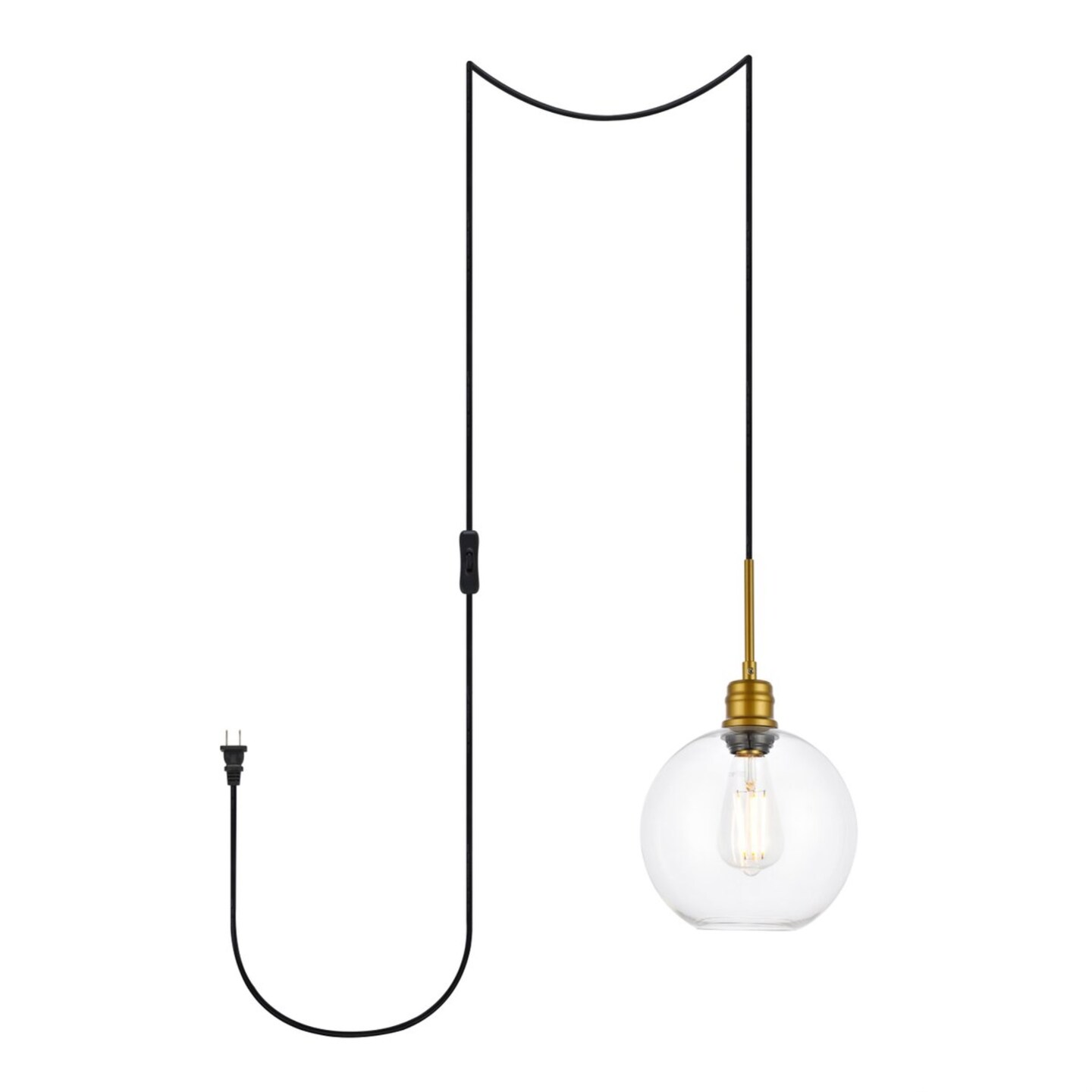 Emett 1 light Brass and Clear glass plug in pendant
