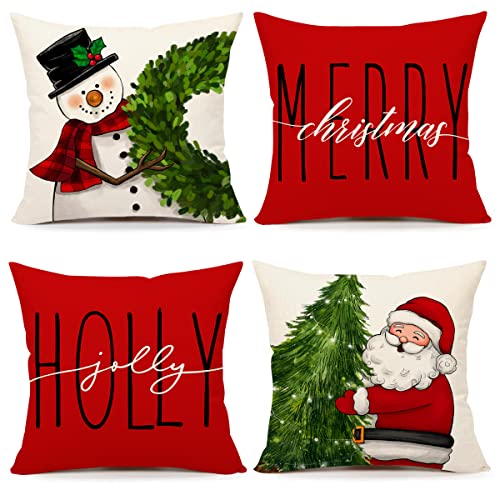 Christmas Pillow Covers 18x18 Set Of 4 Christmas Decorations Farmhouse  Throw Pillows Snowman Cushio