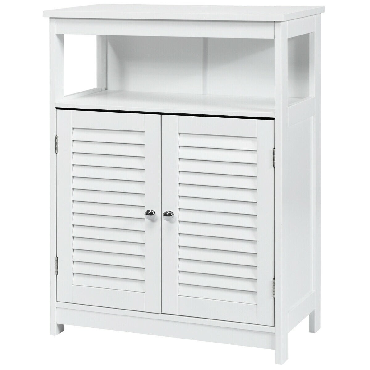 MDF Bathroom Storage Cabinet with Shutter Doors and Adjustable Shelves