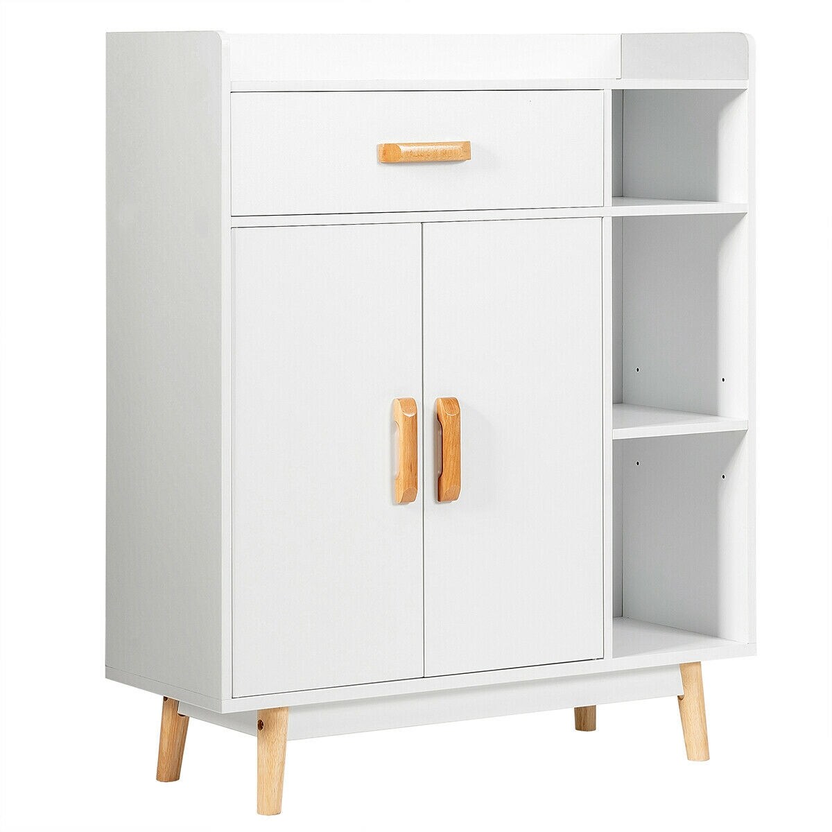 White Freestanding Storage Cabinet Chest with Drawer for Bathroom