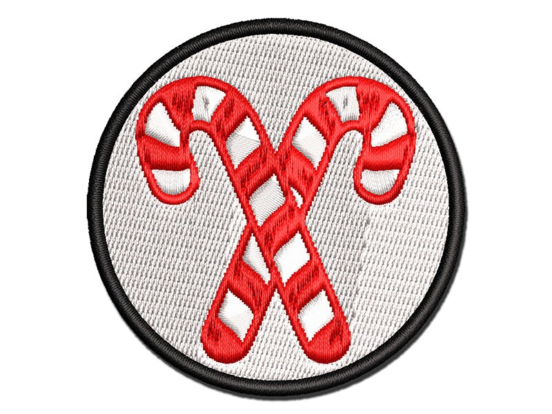 Crossed Candy Canes Christmas MultiColor Embroidered IronOn Patch