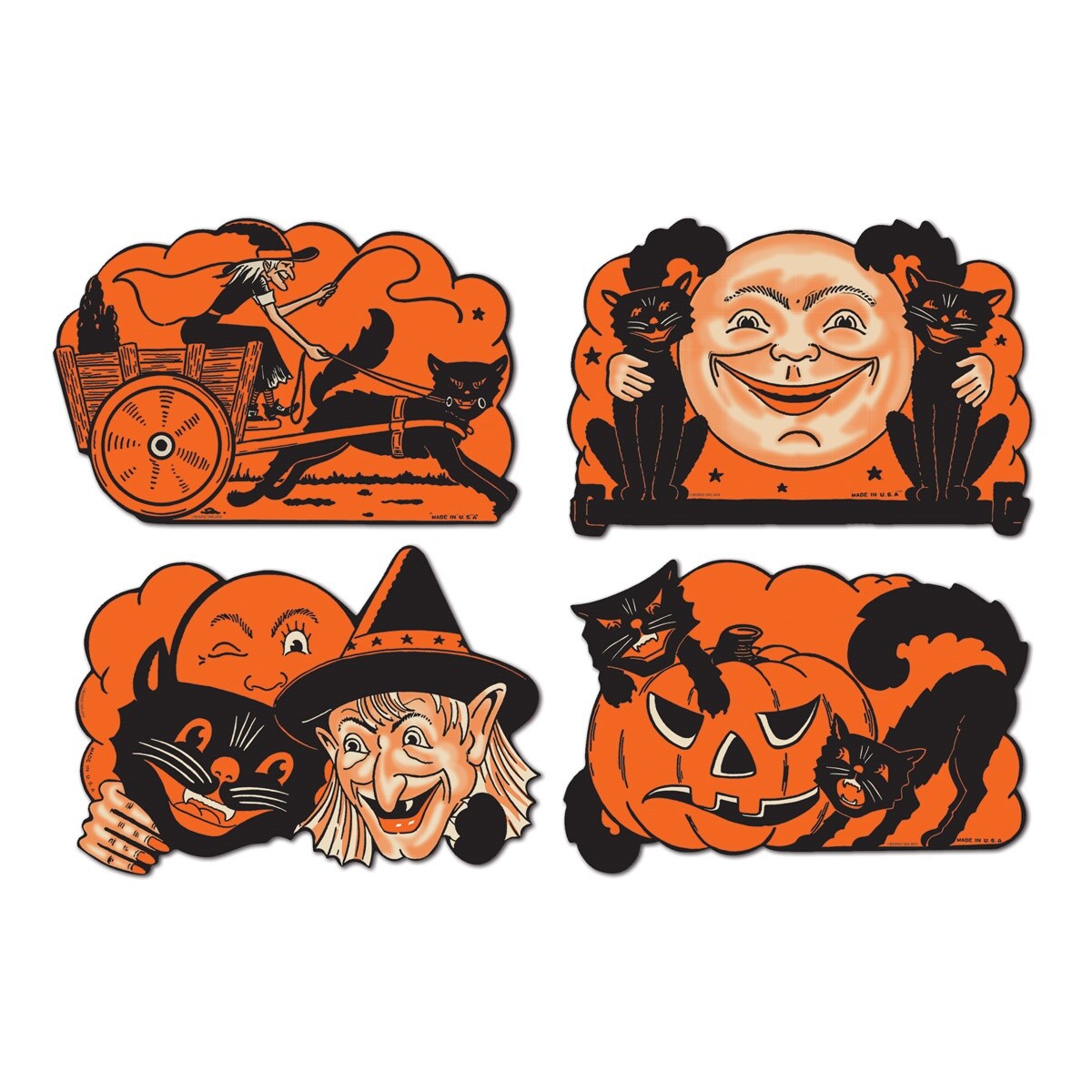 Beistle Club Pack of 48 Spooky Cat, Witch and Pumpkin Cutout Halloween Decorations 9&#x22;