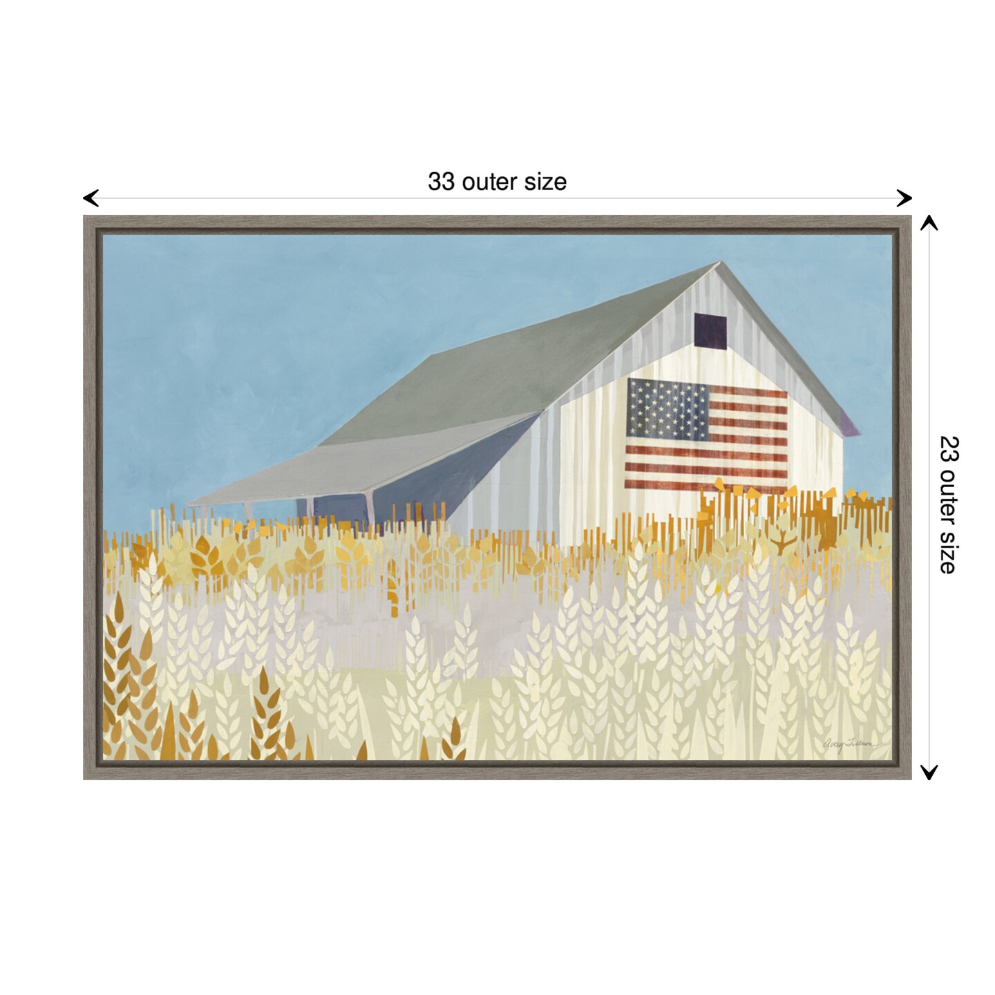 Wheat Fields Barn with American Flag by Avery Tillmon Canvas Art Framed