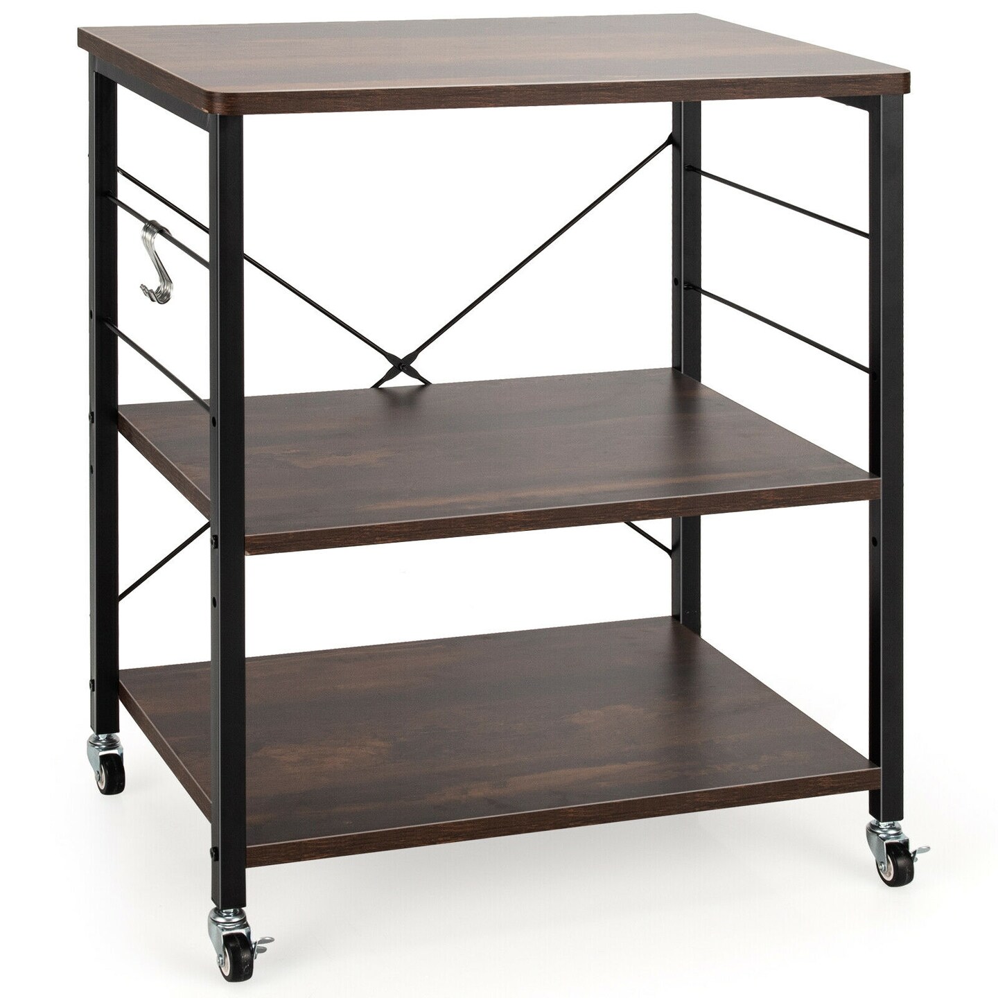3-Tier Kitchen Baker&#x27;s Rack Microwave Oven Storage Cart with Hooks
