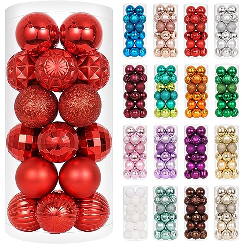 XmasExp 24ct Christmas Ball Ornaments Shatterproof Christmas Ornaments Set Decorations for Xmas Tree Balls 40mm/1.57&#x22; (1.57&#x27;&#x27;, Red)