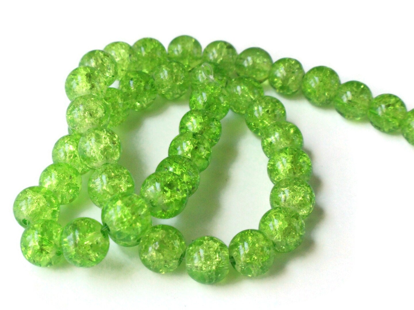Light Green Crackle Glass 8mm Round Beads