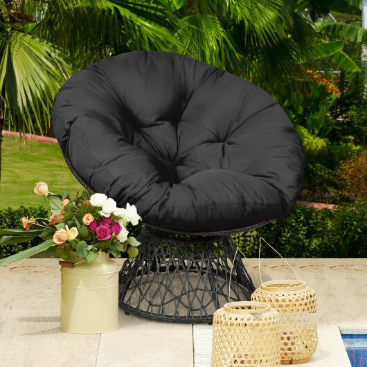 Rattan Papasan Chair Ergonomic 360-degree Swivel Soft Cushion Garden