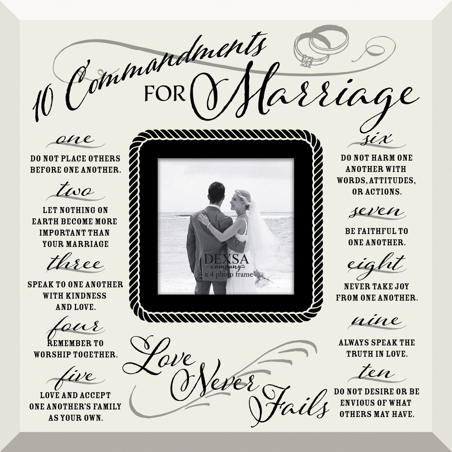 Dexsa Ten Commandments For Marriage Glass Photo Frame with Easel 12&#x22;x12&#x22;