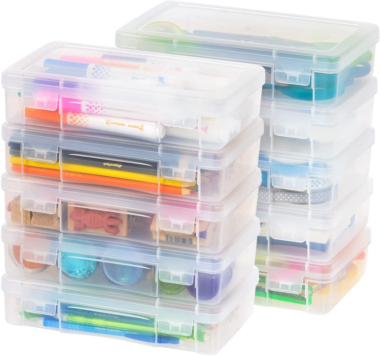 10 Pack Clear Stackable Storage Bins with Lids, Large Plastic