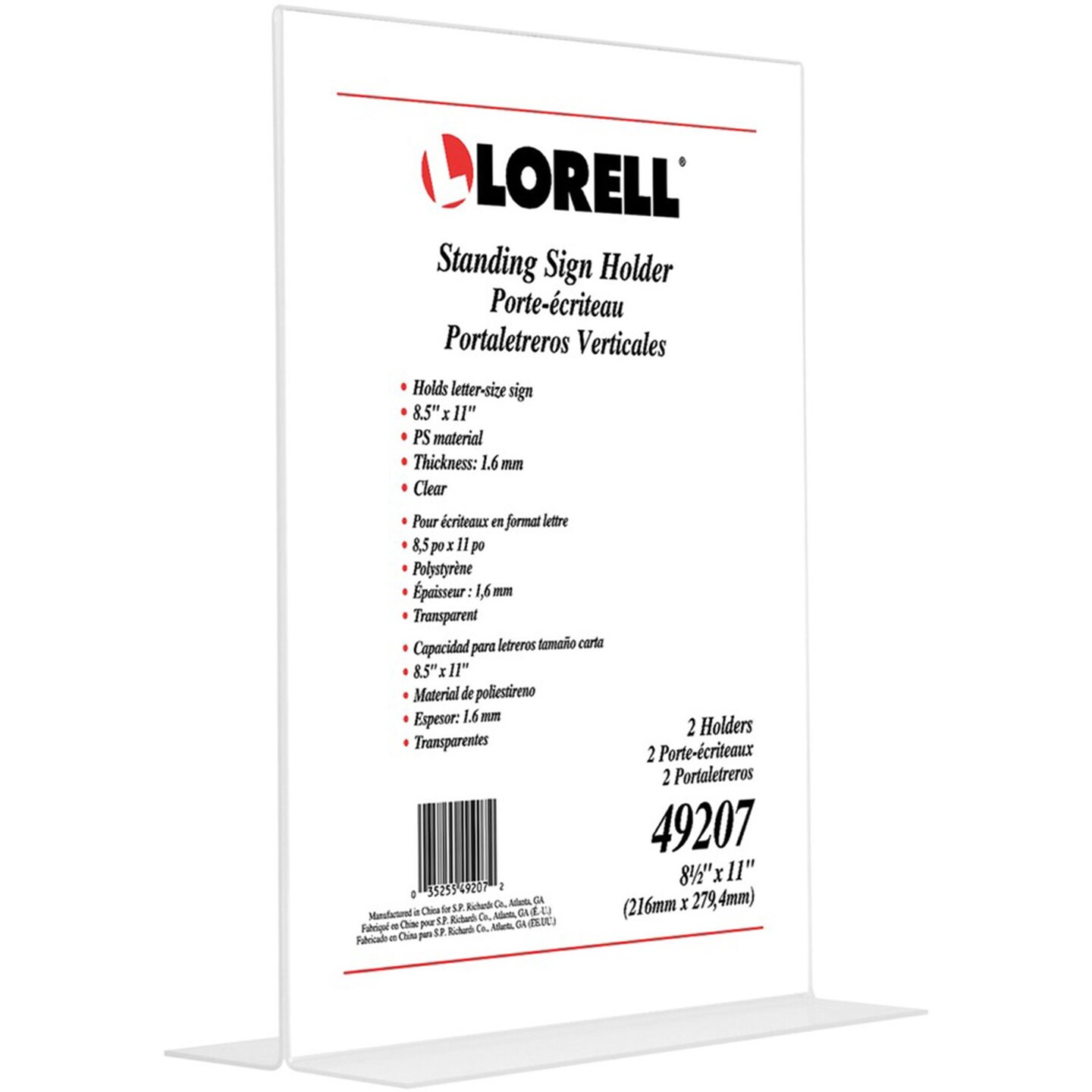 Lorell T-base Standing Sign Holder, Support 8.50&#x22; x 11&#x22; Media, Acrylic, 1 Pack, Clear