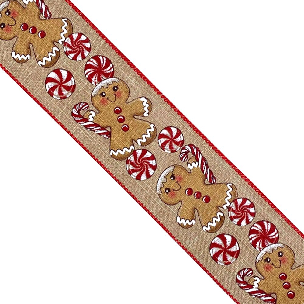 Designer&#x27;s Shop Holiday Gingerbread and Candy, Candy stick wired edge ribbon, WR 63-5120, 2.5&#x22; x 10 yards