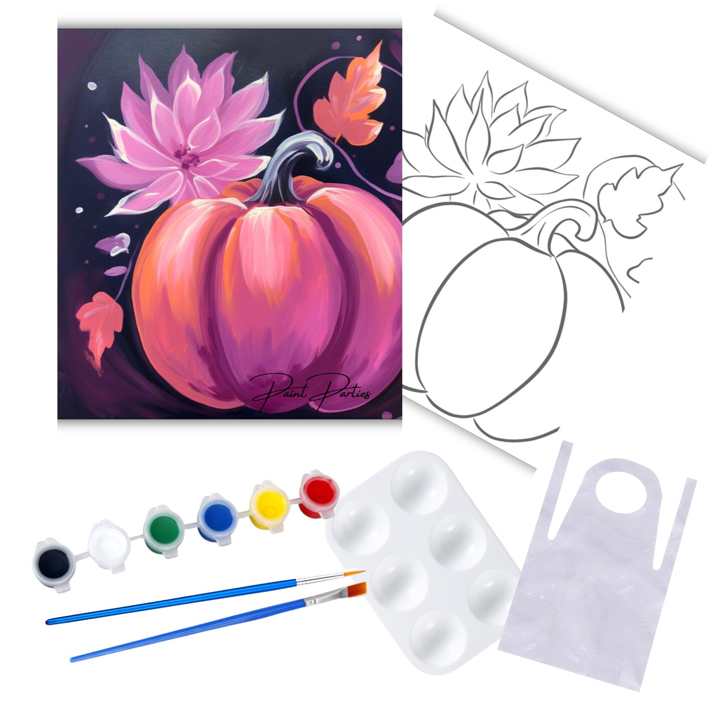 "Pumpkin Harvest" DIY Canvas Art Kit, Adult Beginner, Acrylic Paint Size 11x14 inch