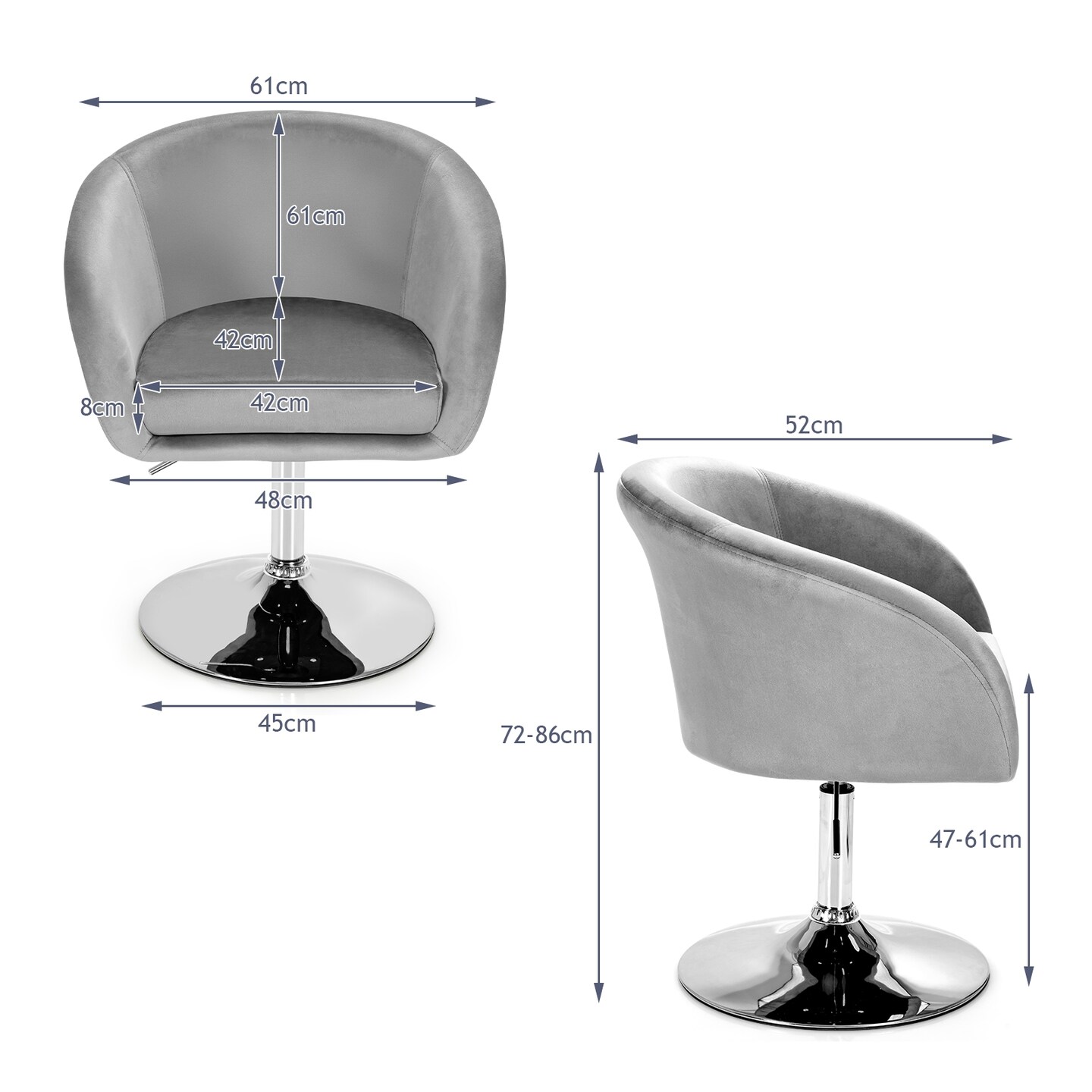 Height Adjustable and Swivel Makeup Accent Chair with Round Back and Metal Base