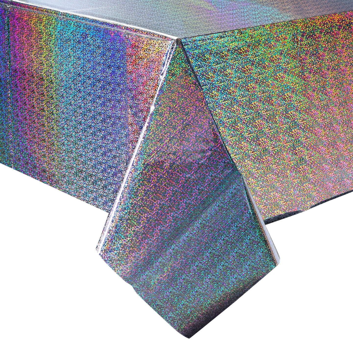 Iridescent Plastic Table Covers, Silver Holographic Foil (54 x 108 in, 3 Pack)