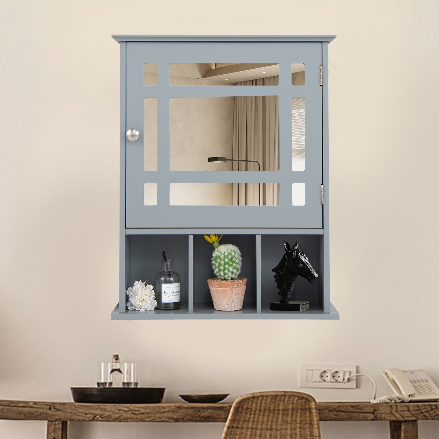 Wall Mounted Bathroom Cabinet with Mirrored Magnetic Door Holder