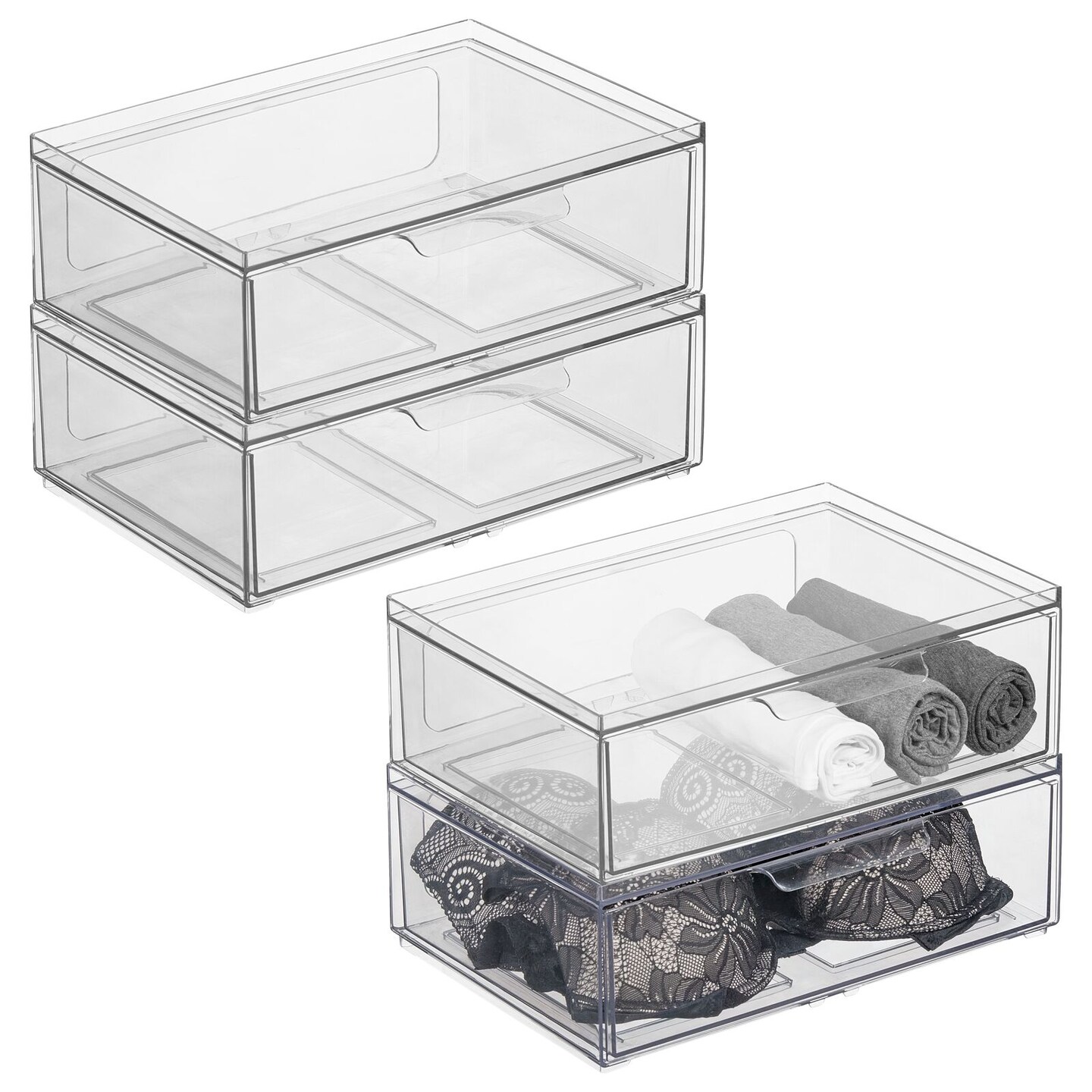 mDesign Stackable Closet Storage Bin Box with Pull-Out Drawer