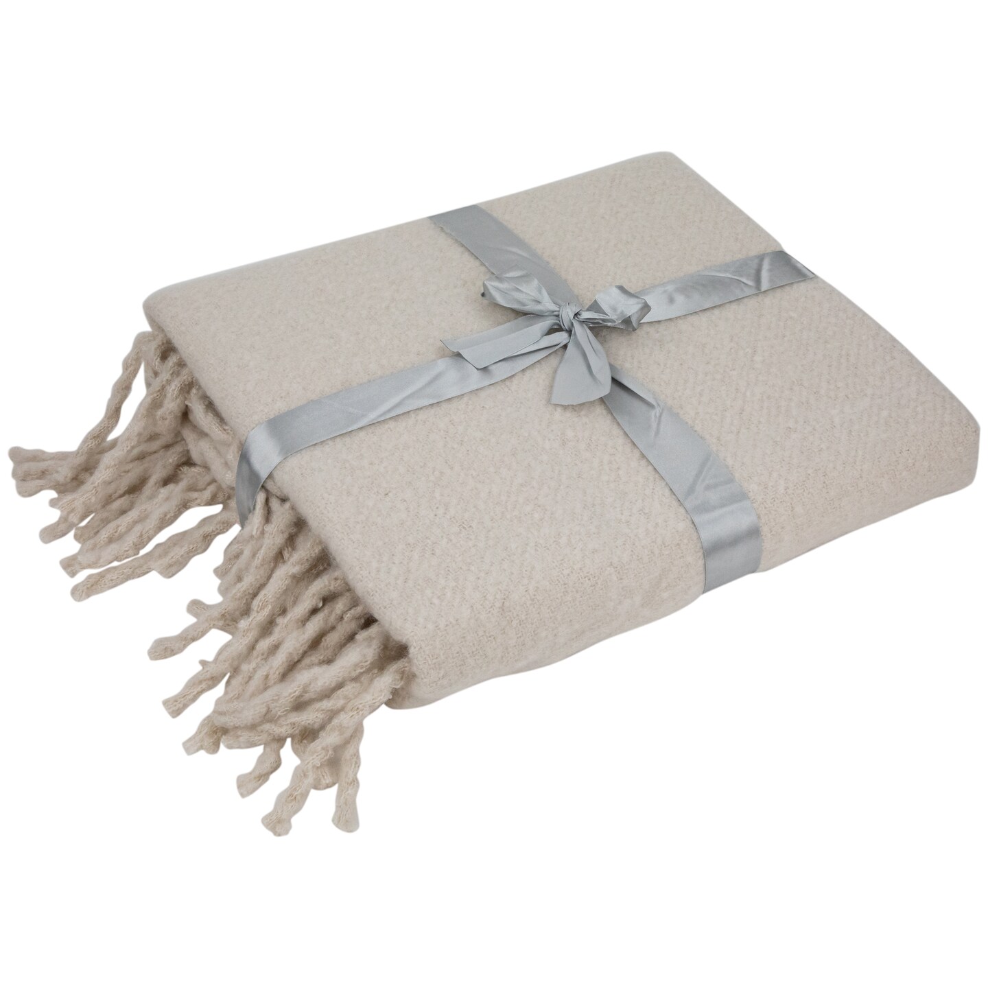 Northlight Cream Brushed Woven Throw Blanket with Fringe 50" x 60"