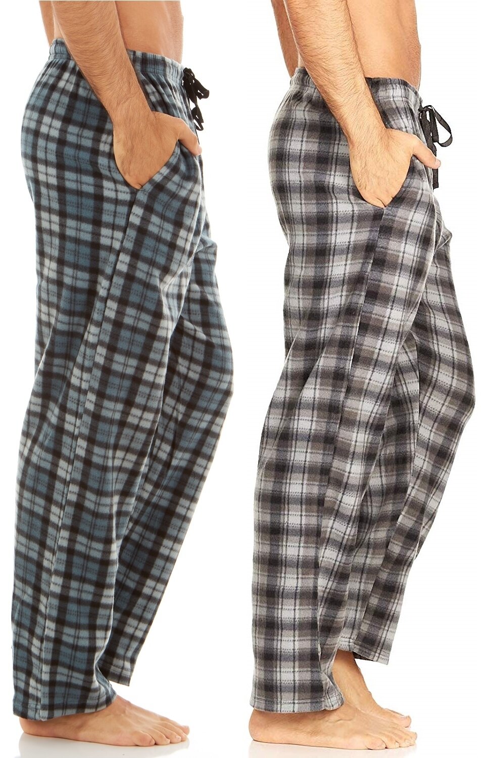 Men's Microfleece PJ Plaid Pajama Pants with Pockets 2 PACKS