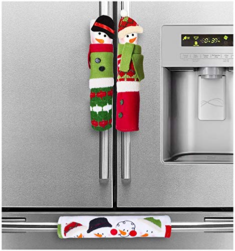 PTFNY 3 Piece Set Christmas Snowman Refrigerator Door Handle Covers Appliance Handle Covers Christmas Decorations Fits Standard Size Kitchen Refrigerator Microwave Oven Or Dishwasher