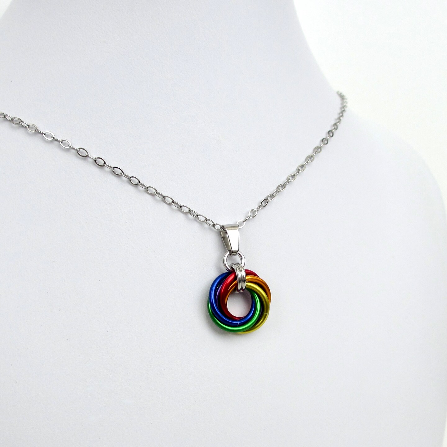 Gay pride pendant necklace, chainmail love knot, small rainbow LGBTQ jewelry product 6
