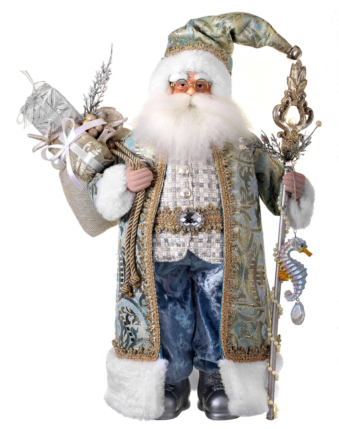 Contemporary Home Living 24&#x22; White and Gold Neptune Christmas Santa Decoration